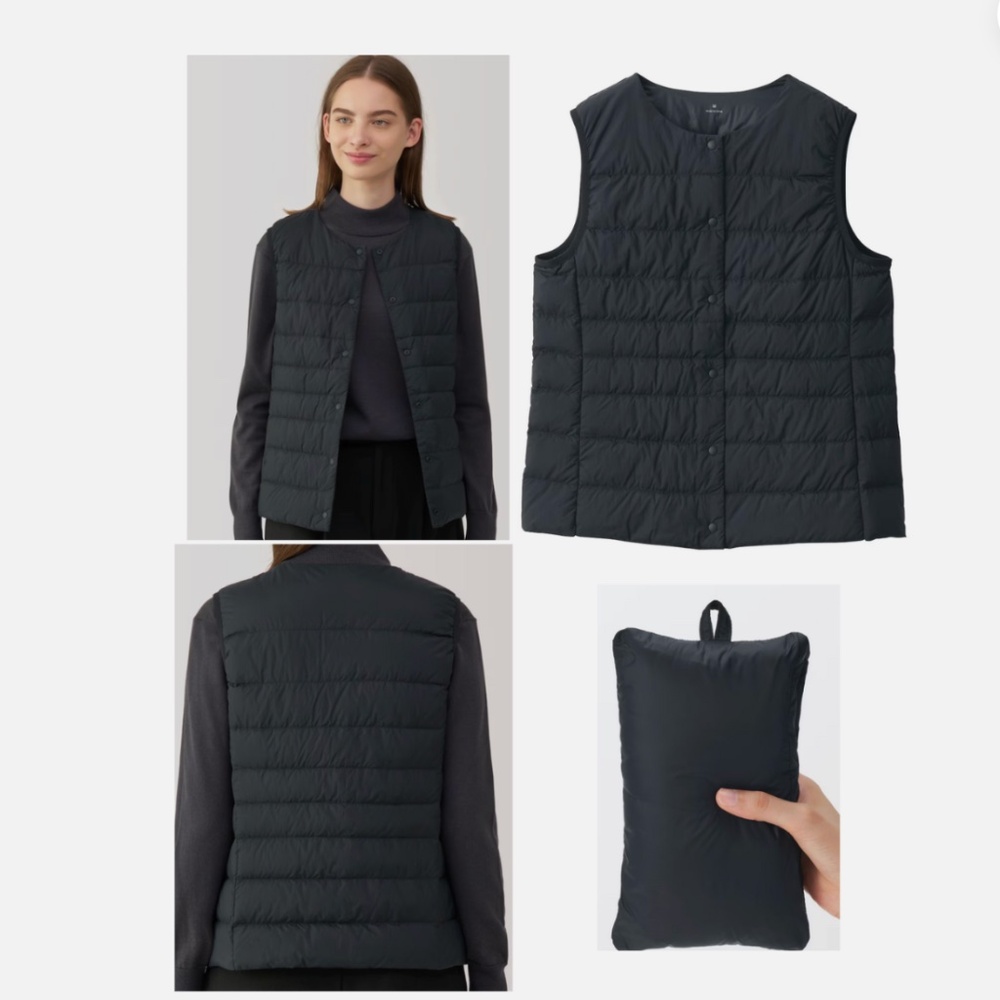 Muji Lightweight Packable Collarless Down Vest Folds into Pocket (S)